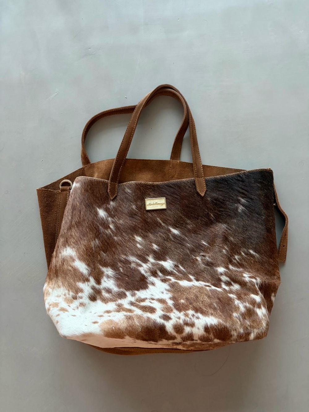 Real Cowhide Brown Suede Tote Bag